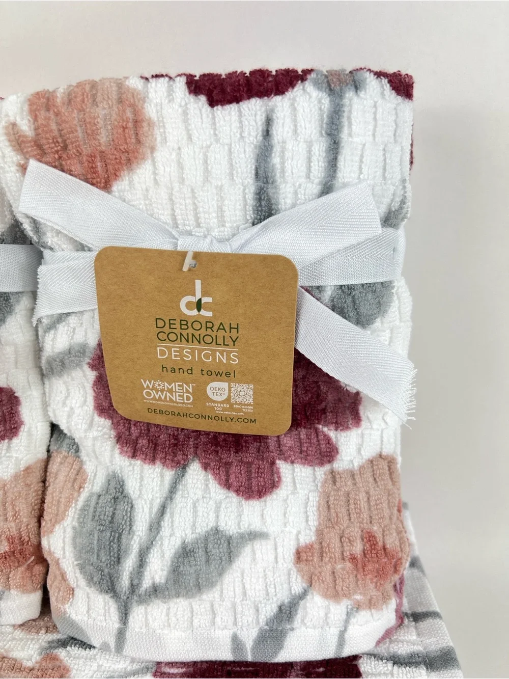 Deborah Connolly Bath Towel Set Burgundy Gray White Floral Extra Soft 6 Pc NEW